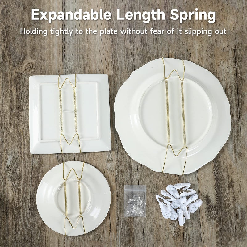 Fasunry 12 Piece Plate Hangers, 8/10/12 Inch Invisible Brass Wall Plate Hangers, Comes with 16 Piece Wall Hooks for Decorative Plates - Image 5